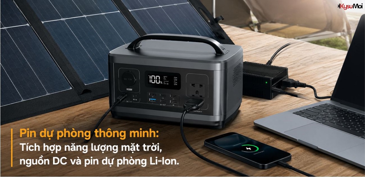 Pin dự phòng thông minh: Tích hợp năng lượng mặt trời, nguồn DC và pin dự phòng Li-Ion.