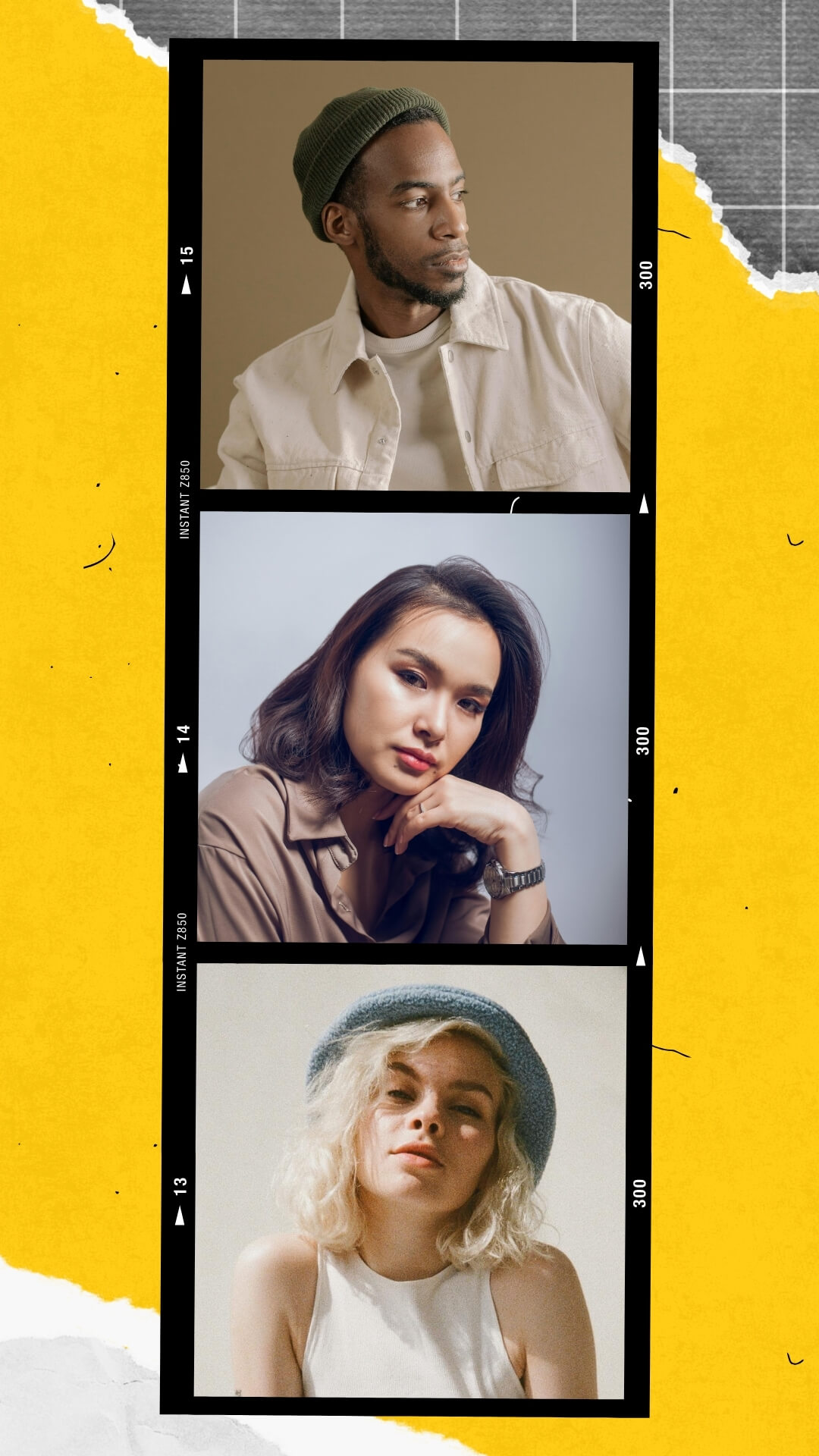 The Polaroid Kit template design "Frame 3Up 01" with 9x16 aspect ratio