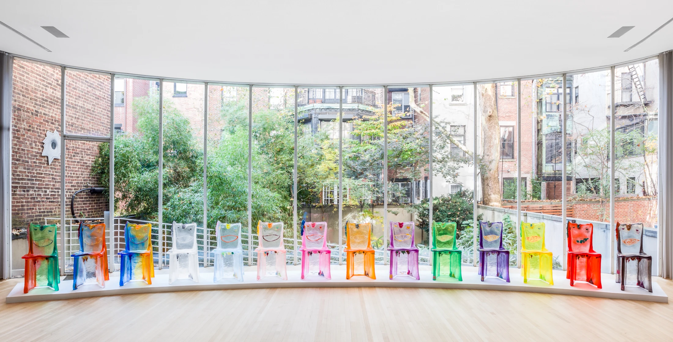 Pratt Chair Installation (2018). Continuing Pesce's 1984 Pratt Chair design, Salon 94 Design created 16 new brightly-coloured resin chairs. Image courtesy of the artist and Salon 94 Design. © Gaetano Pesce.