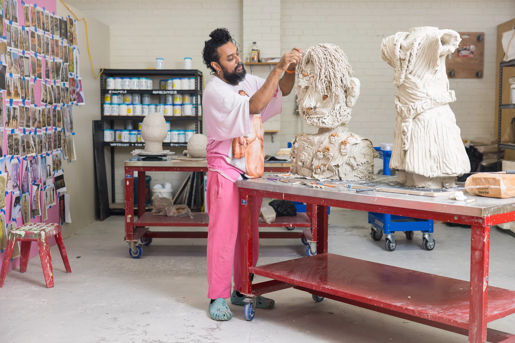 (Left) Ramesh at work on the details of one of the pieces to be featured in his forthcoming Sydney solo show.