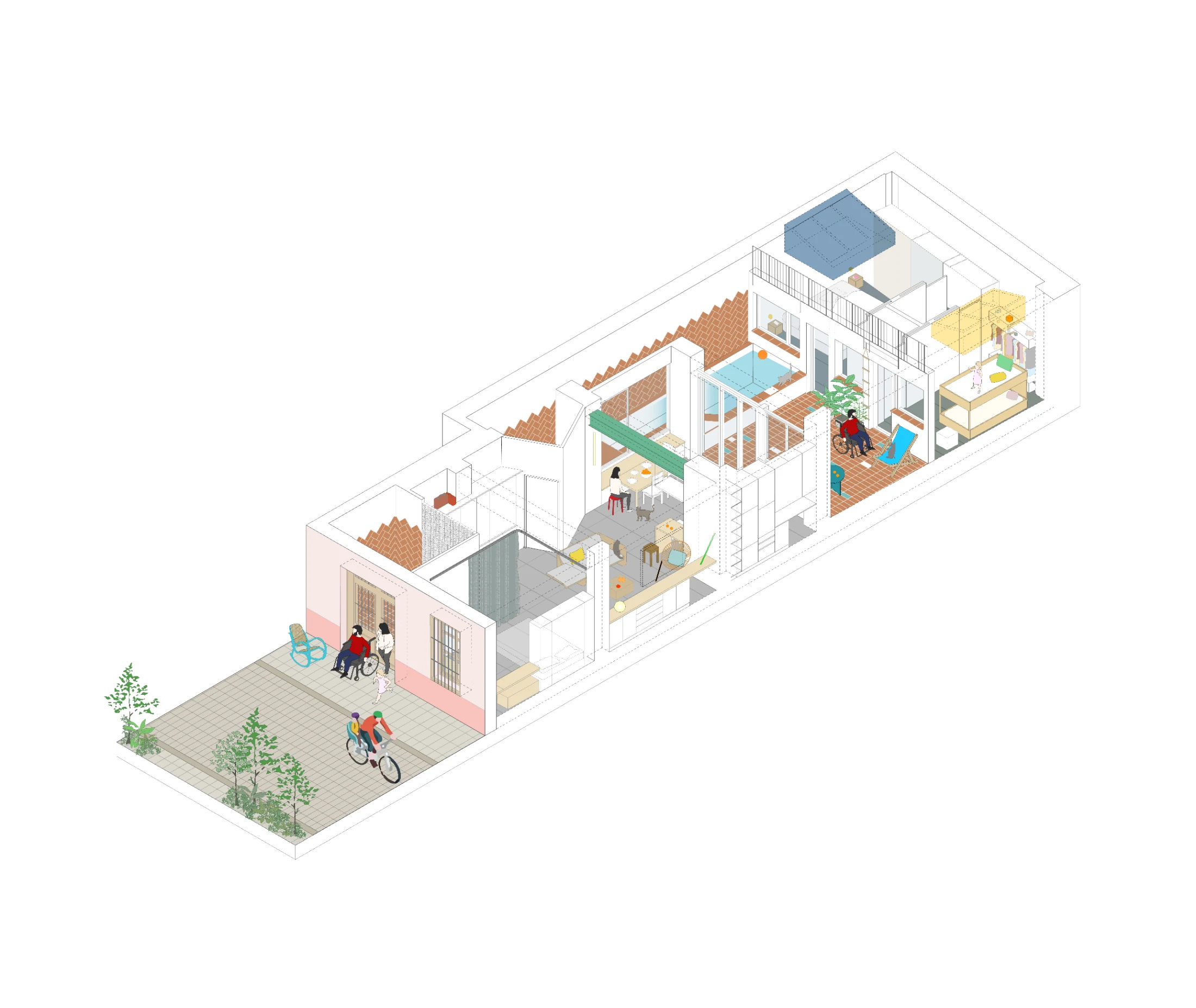 Casavera is home to Elies and Aurora, their daughter Vera and the family's four cats: Lupito, Doce, Nosu and Sumi. All spaces in the home comply with strict accessibility regulations to respond to Elies's needs. Image: gon architects.