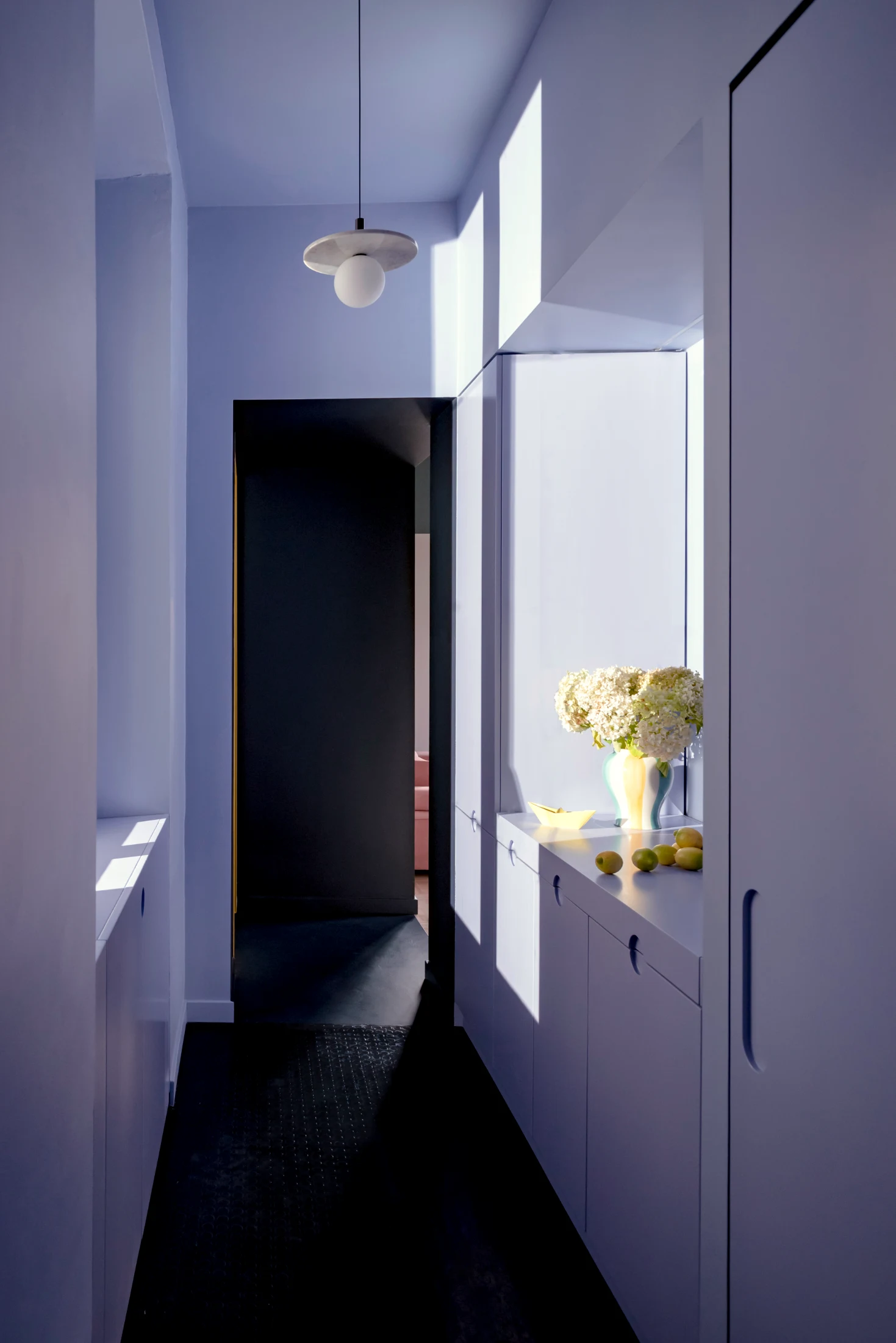 The kitchen's lilac colour is a reference to