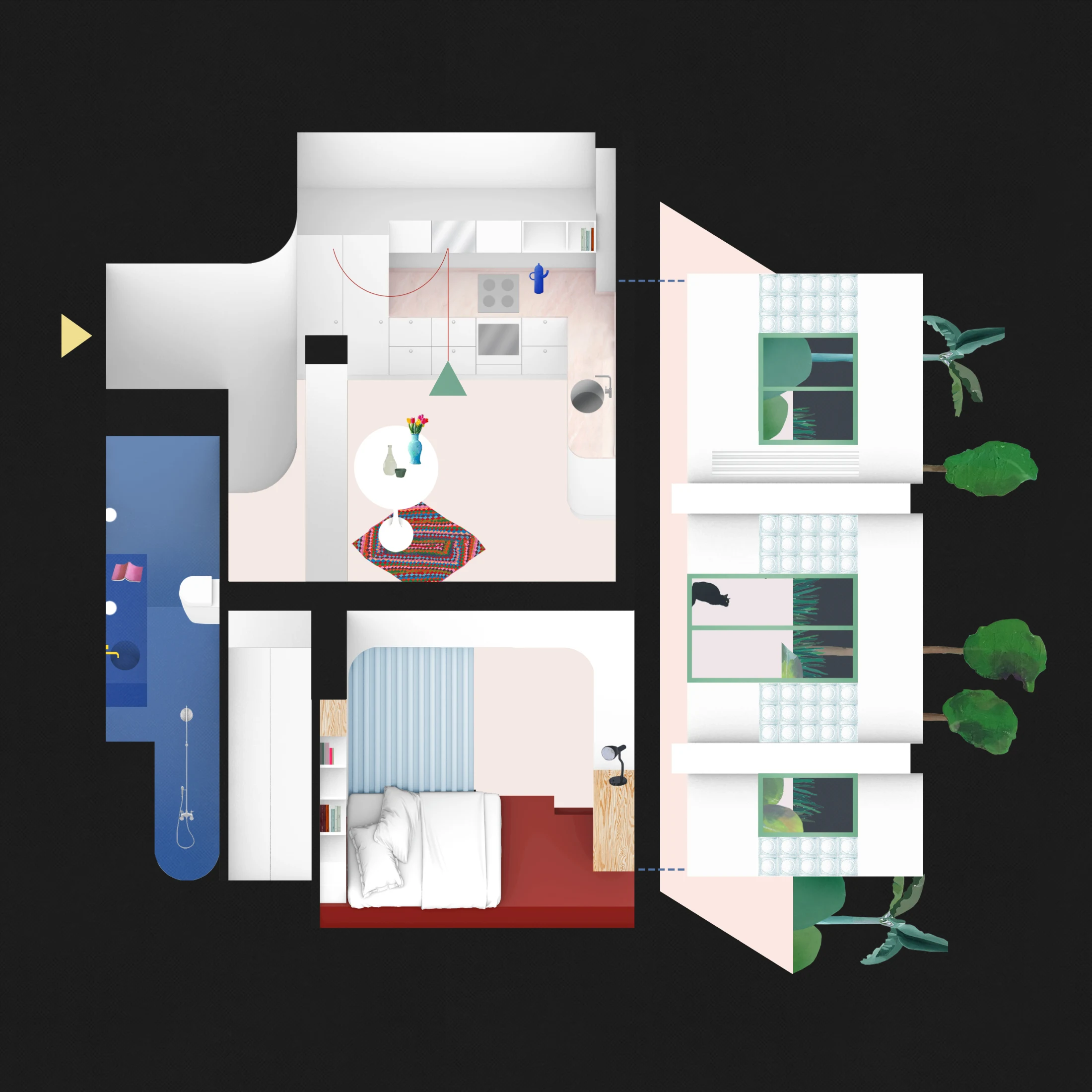 Carmen's floor plan featuring its characterful interiors and private walled garden.