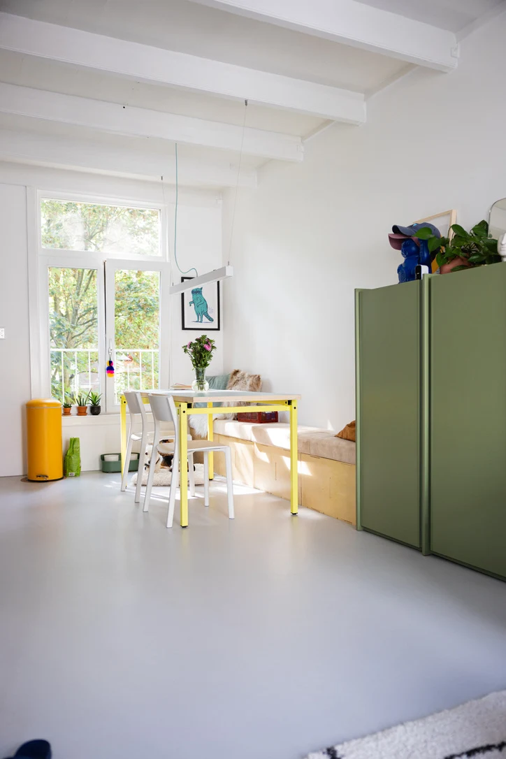 The bright and open-plan kitchen is one of Pedro's favourite spaces where he enjoys his coffee-making ritual.