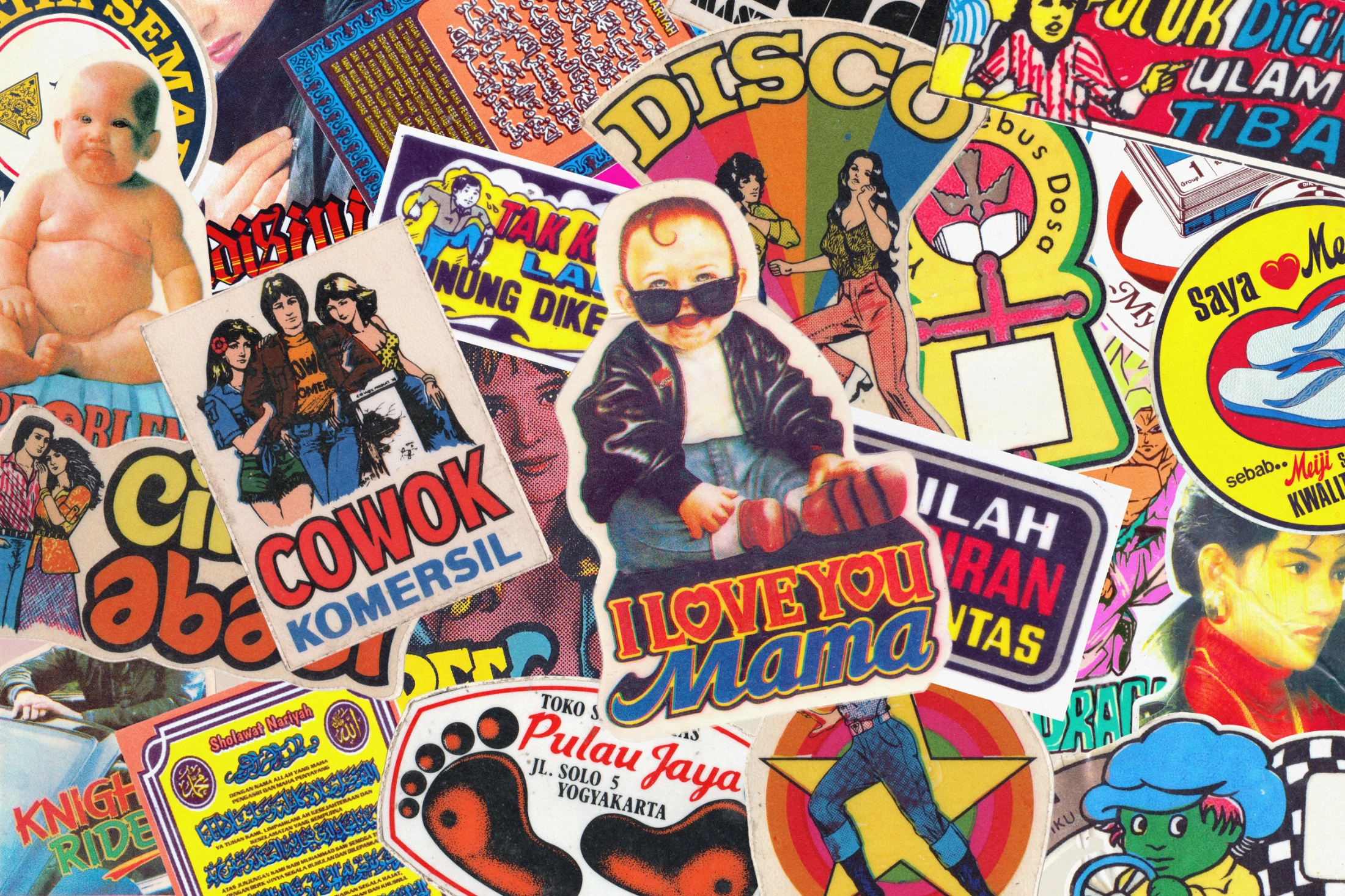Blending both local and global influences, Indonesian label and sticker design draws on a rich range of pop-culture references.