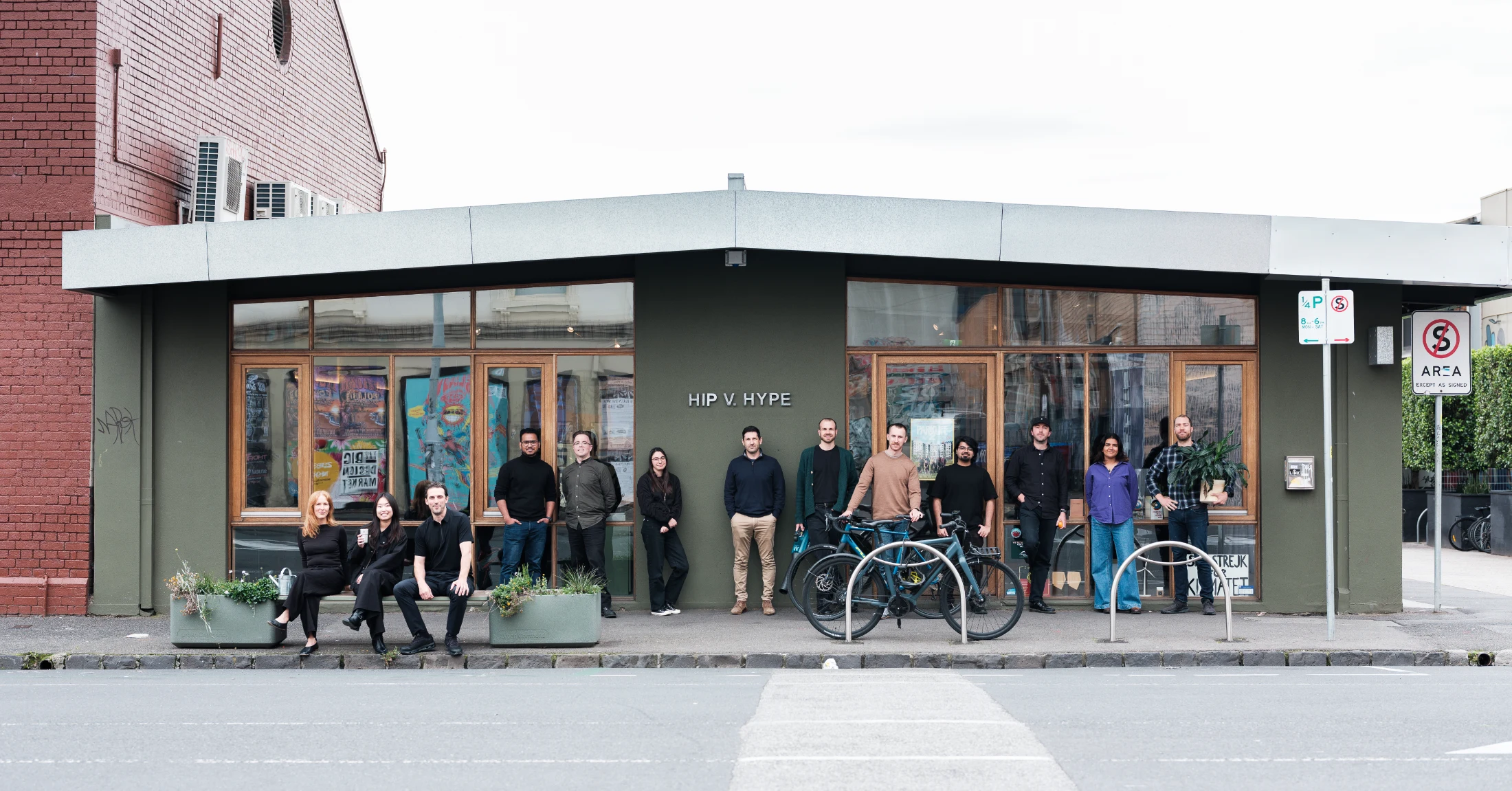 The HIP V. HYPE team outside their Brunswick headquarters in Melbourne's inner north. Photo: Nam Tran.