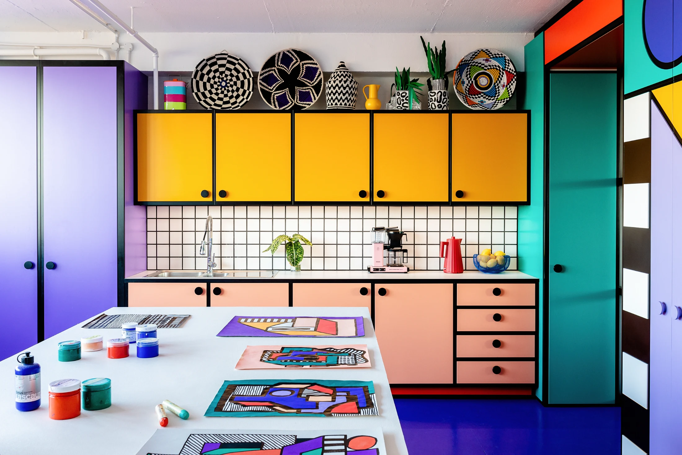 Bold colours, shapes and motifs are found throughout Camille's London studio. Images: Taran Wilku.