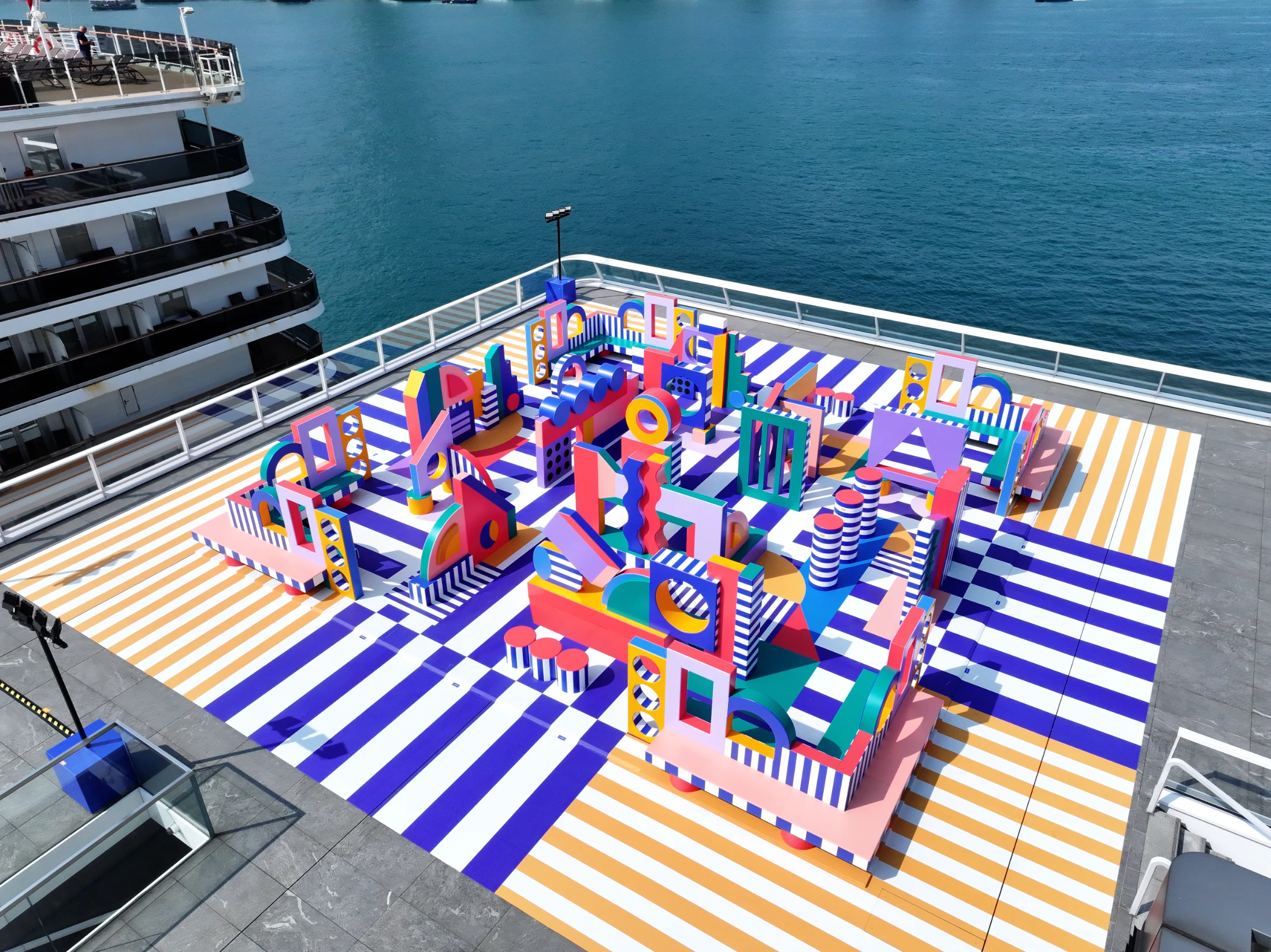 An aerial view of the outdoor maze installation as part of Planet Walala. Image courtesy of Harbour City.