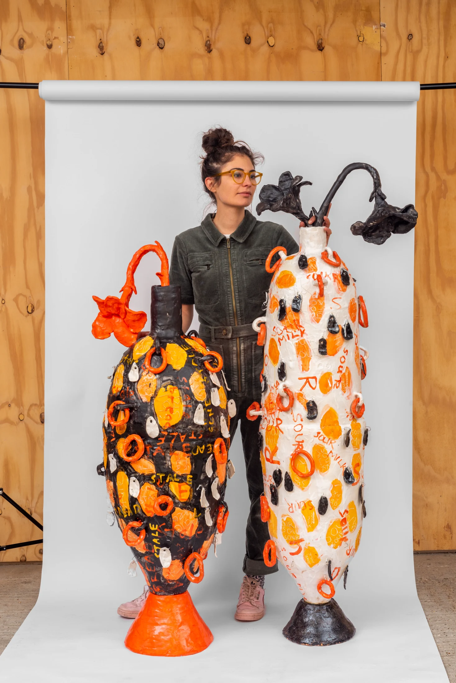 Xanthe pictured in her London studio, together with her dog Jenga. Image: Deniz Guzel.