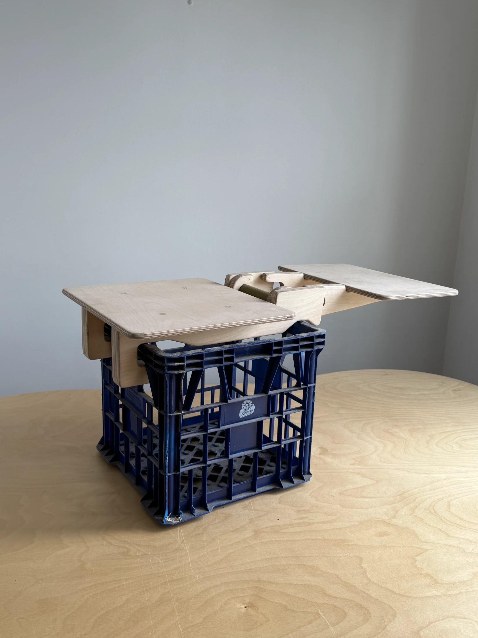 The Crate Chair – another improvised seating design with an optional side table.