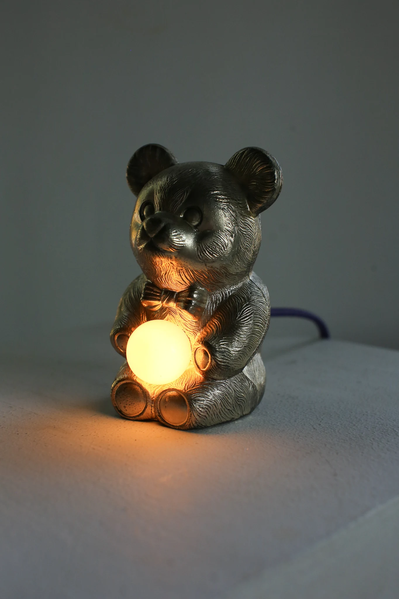 Baby Bear Lamp made from a thrifted silver bear.