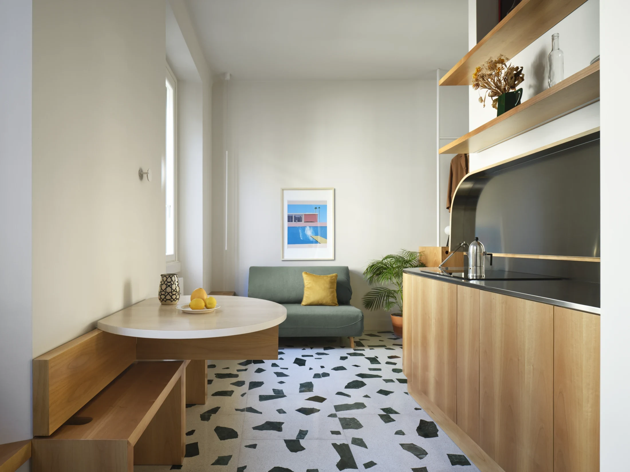 The bespoke tiled terrazzo floor (