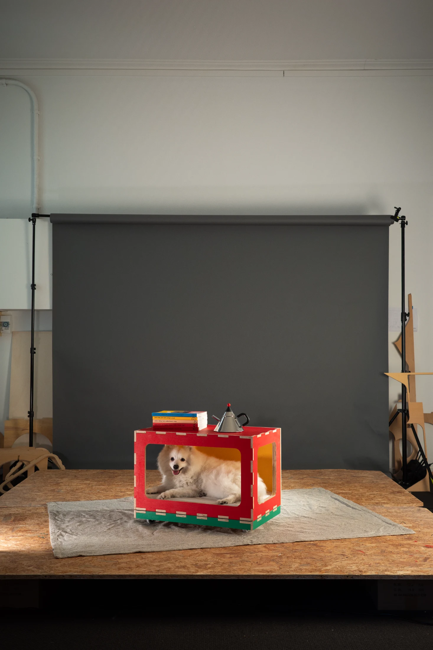 Never Too Small's Colin Chee designed 'Shiro' in collaboration with his childhood friend Ee Keong. The hardworking multifunctional and colourful piece was inspired by and designed for Colin's dog, Shiro, who loves to sleep under tables, chairs, or cabinets