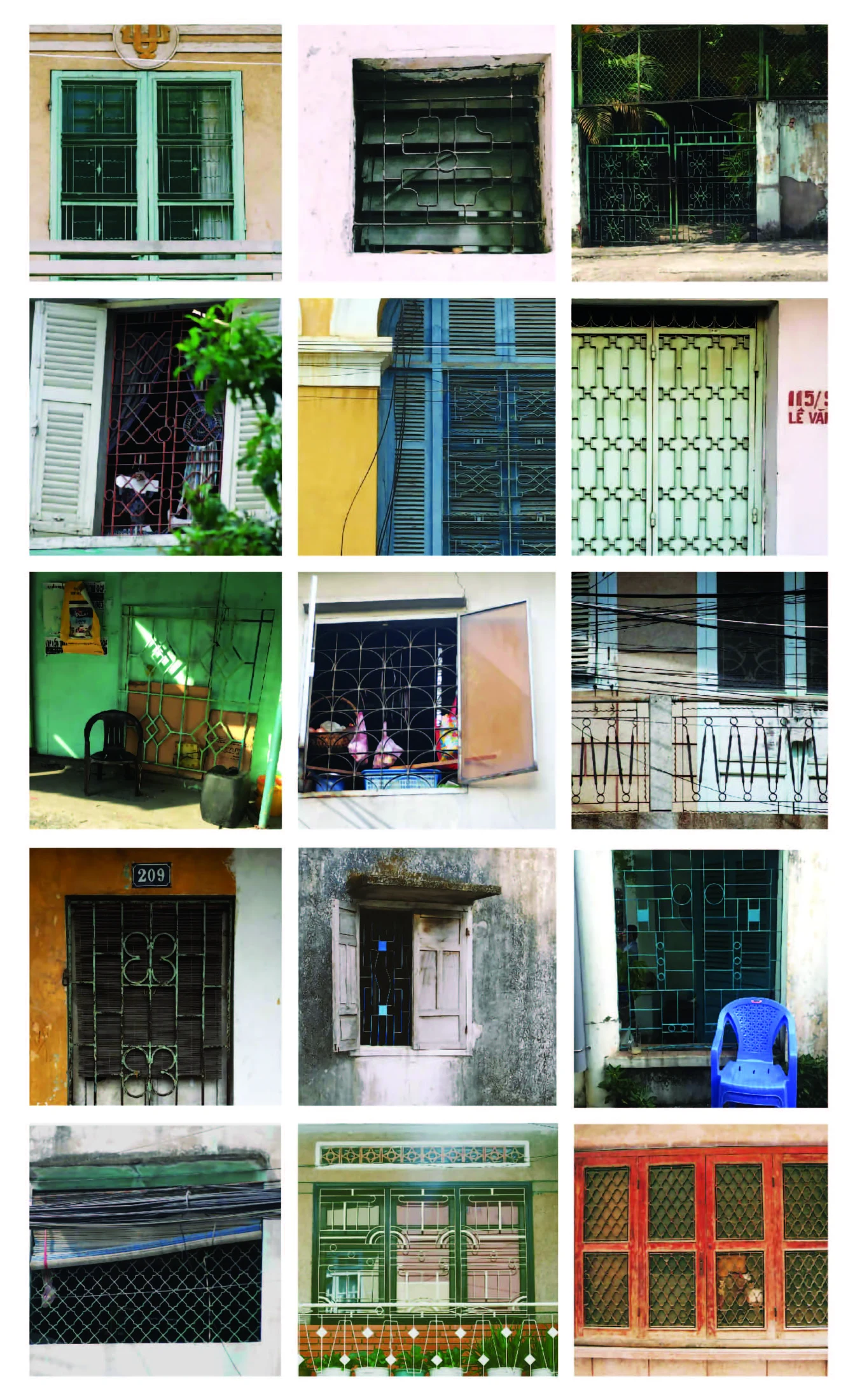 A snapshot of Kumkum's collection of traditional window grill patterns translated from photographs taken around Saigon. Illustrations courtesy of Kumkum Fernando.