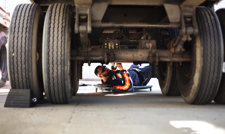 Commercial truck roadside service vehicle responding to a breakdown