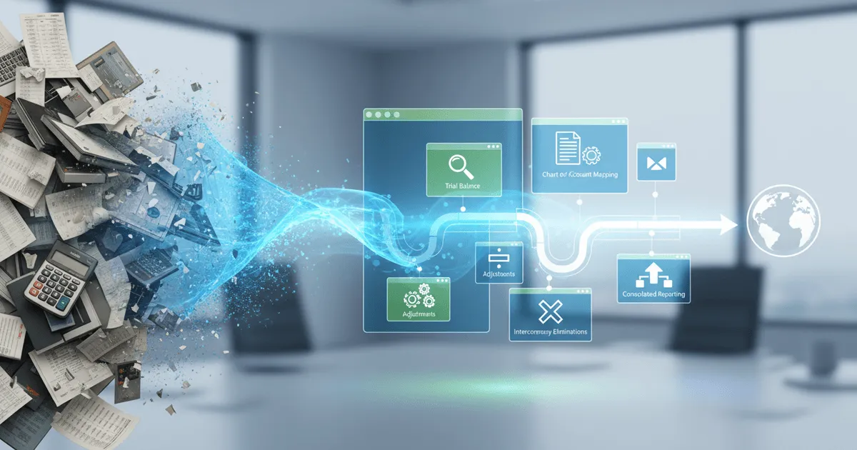 digital dashboard displaying automated financial consolidation software processes replacing spreadsheet-based closes