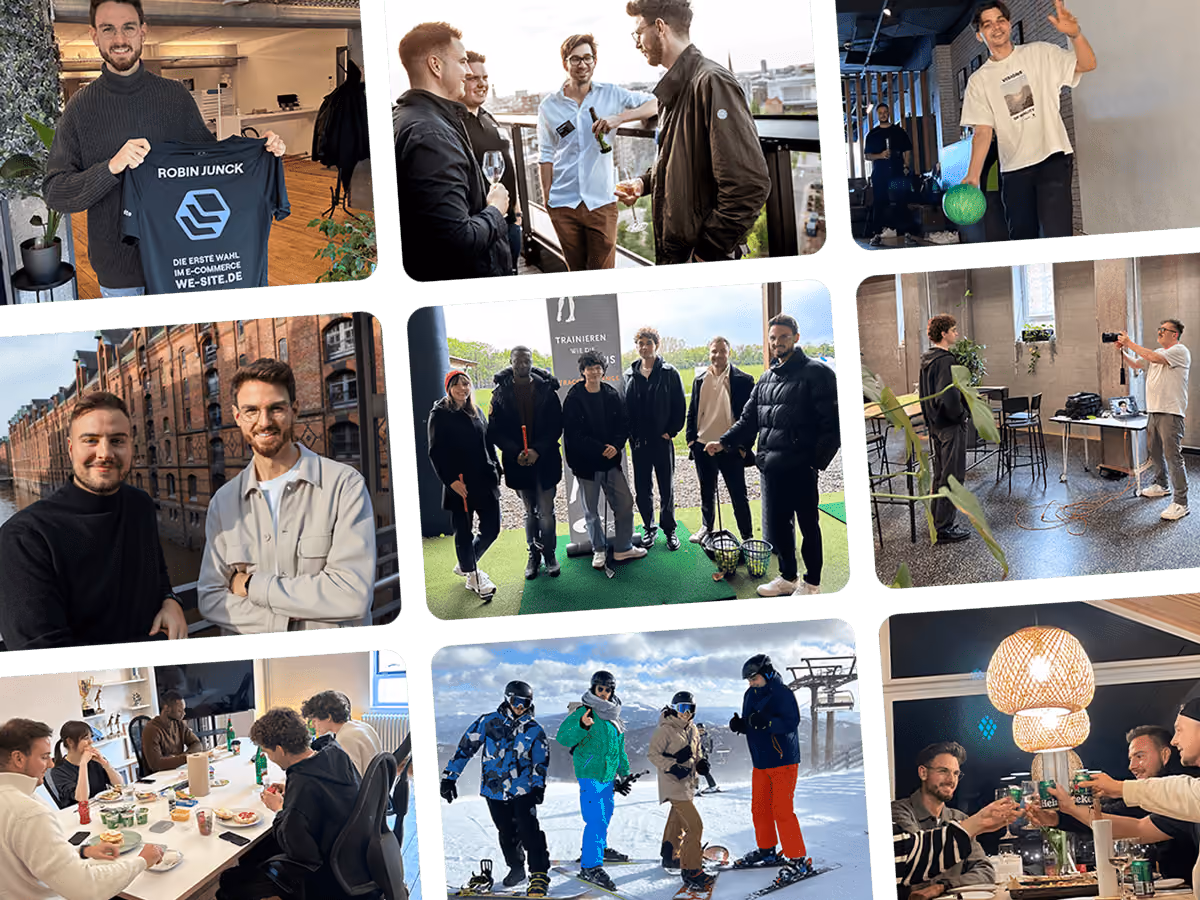 Eine Collage aus verschiedenen Team Bilder von dem Mitarbeitern von we-site.