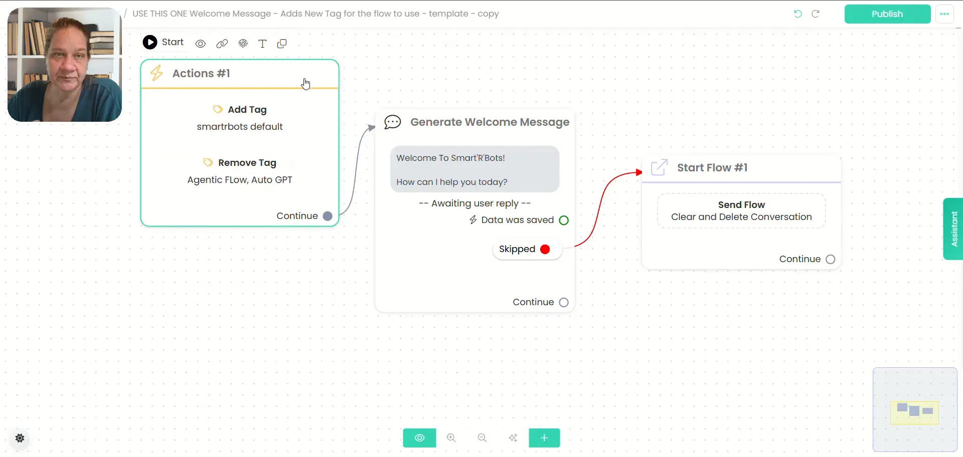Welcome message with tag addition and auto skip enabled