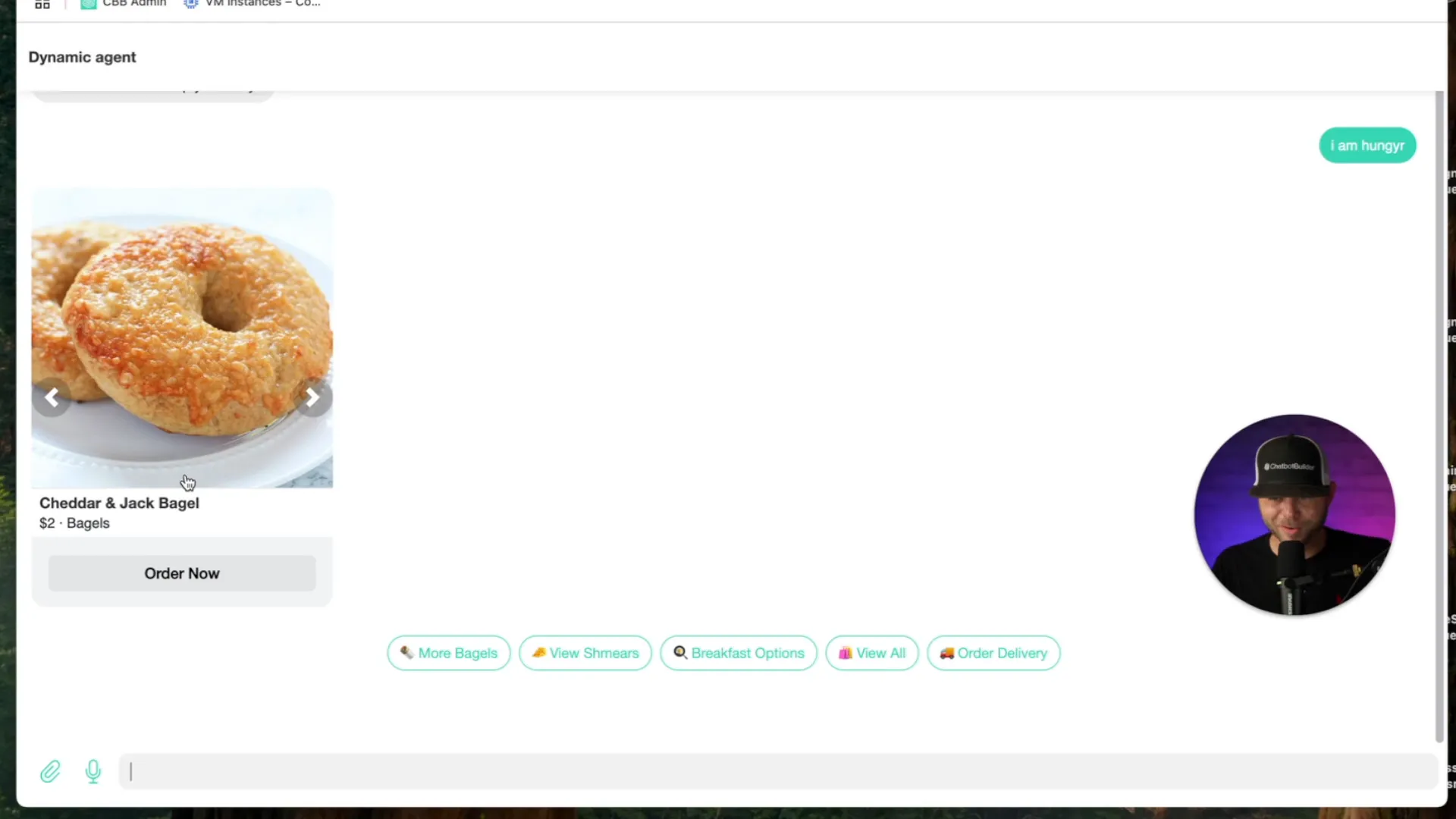 Card response with image, title, price, and buttons in chat