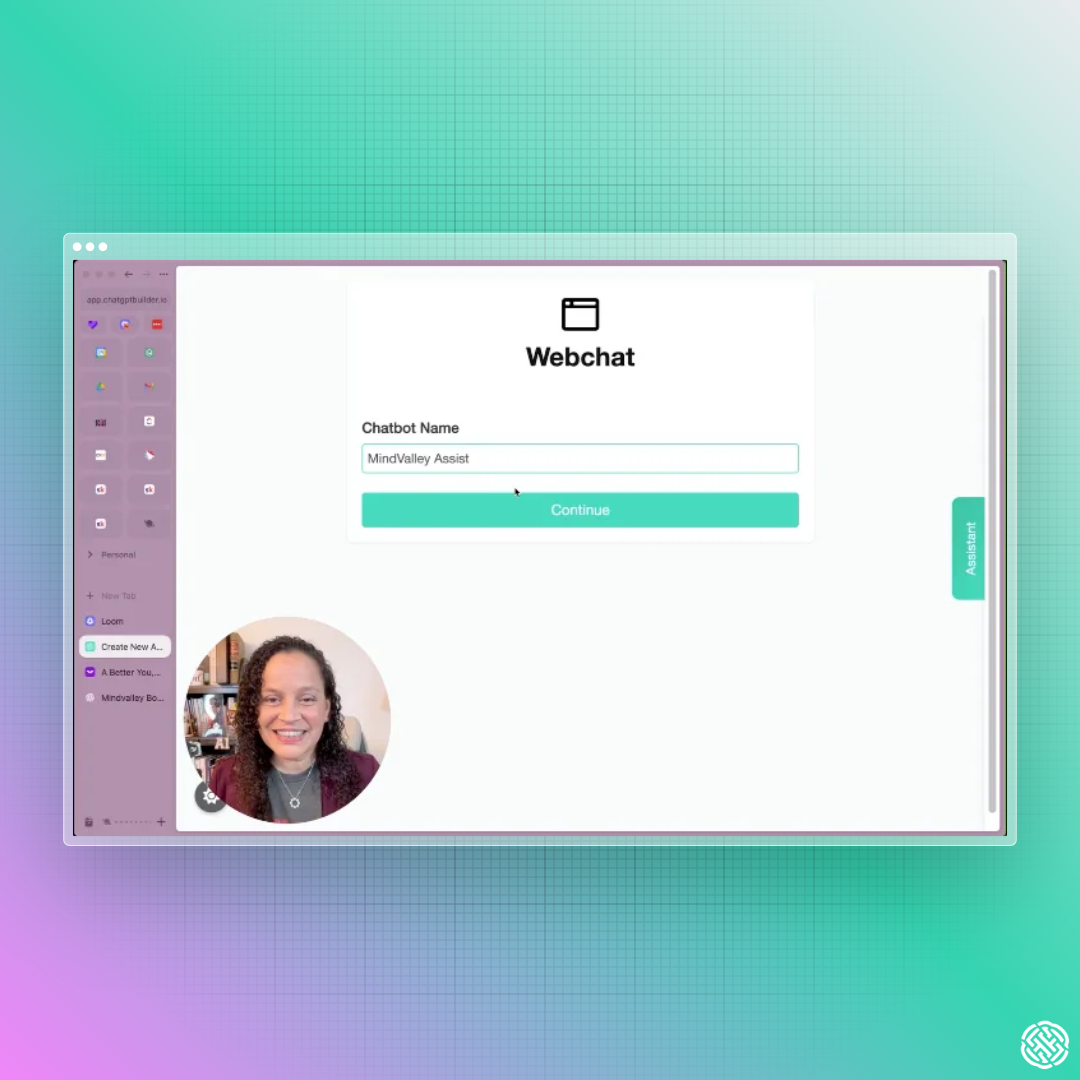 Chatbot Builder AI with the bot naming field set to “Mindvalley Assist” during initial setup.