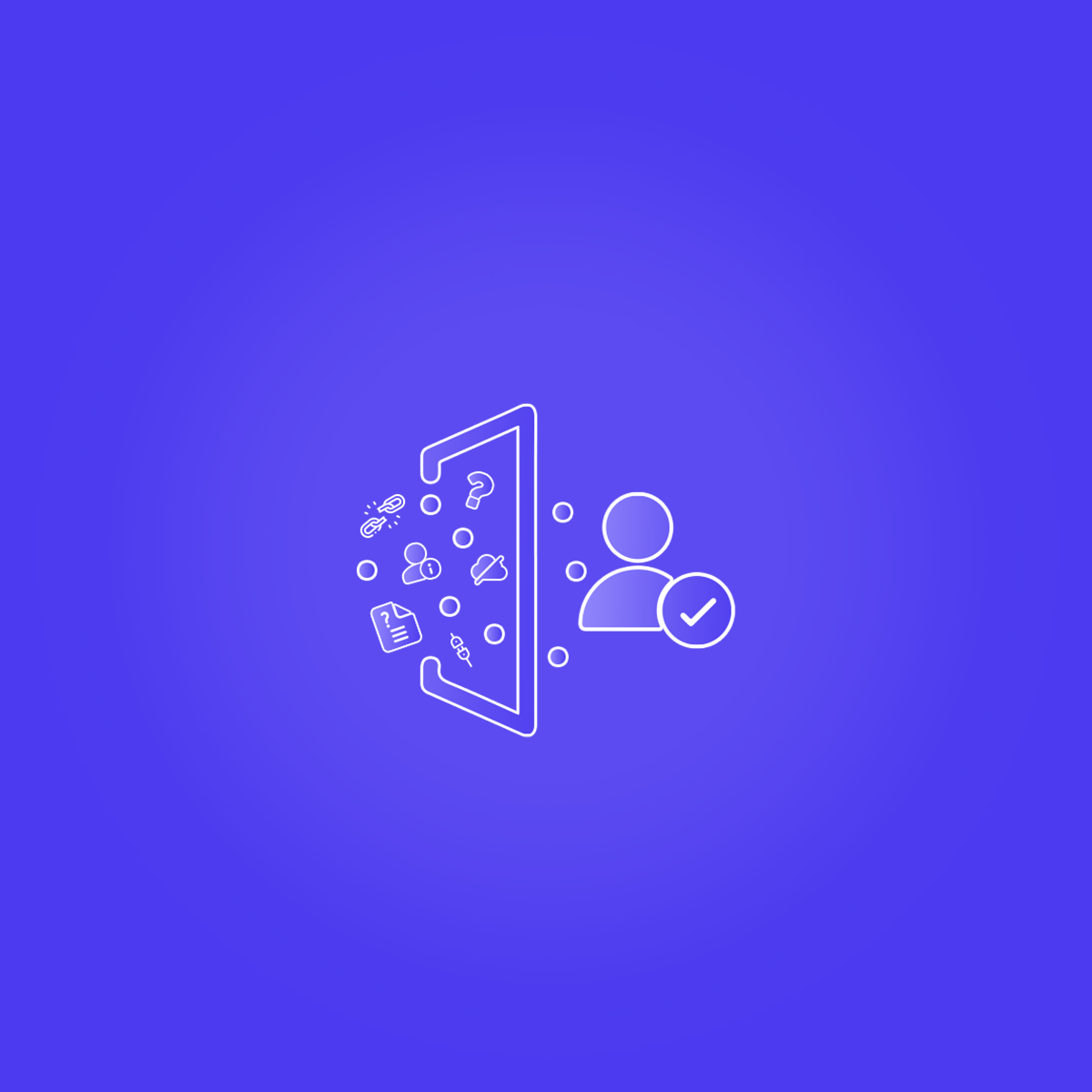 an image showing scattered, messy data icons passing through a glass filter and transforming into a single, verified user profile with a checkmark