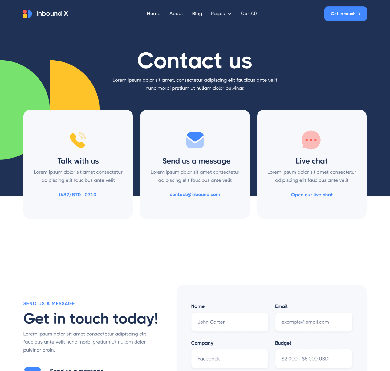 Inbound X - Contact page - Social Media Marketing Agency Webflow Template