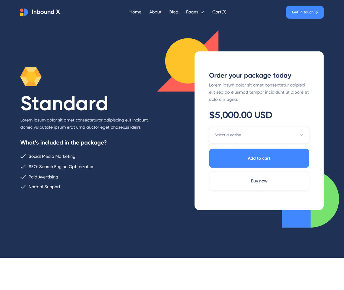 Inbound X - Packages Single page - Social Media Marketing Agency Webflow Template