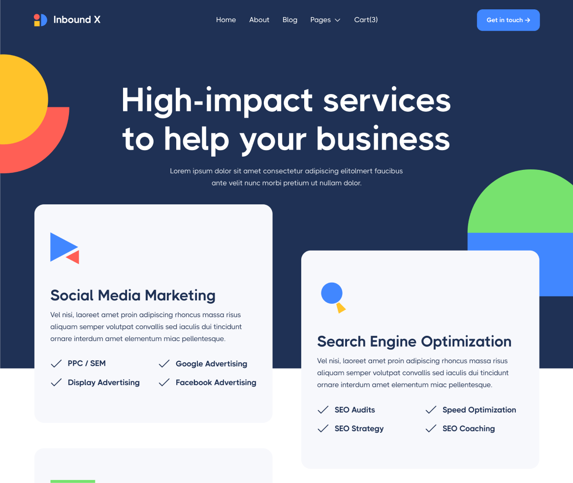 Inbound X - Services page - Social Media Marketing Agency Webflow Template