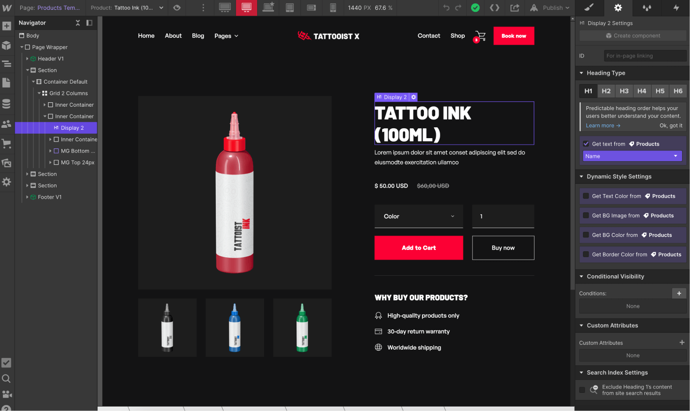 eCommerce Page - Tattooist X Webflow Template