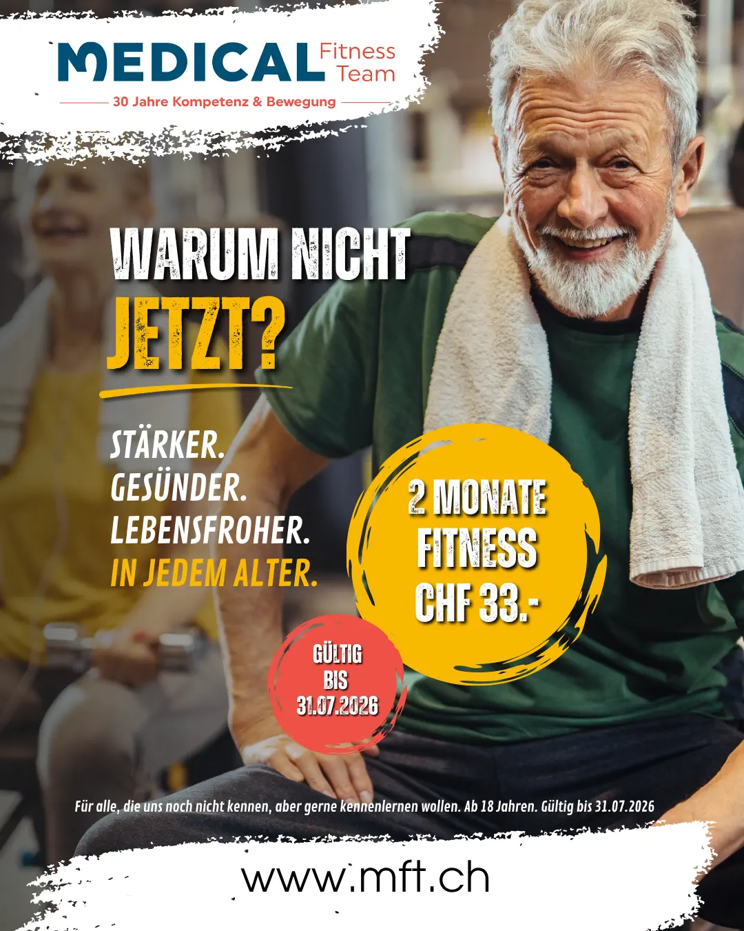 Medical Fitness Team Sommer-Aktion: 2 Monate Fitness für CHF 33.-, gültig bis 31.07.2026