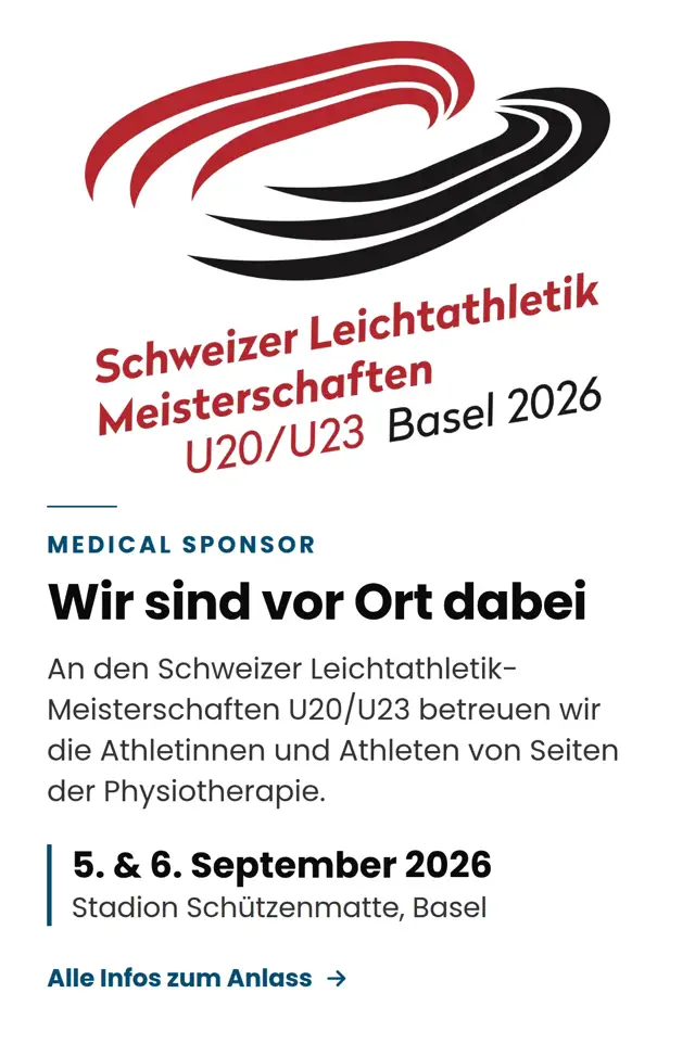 Medical Fitness Team ist Medical Sponsor der Schweizer Leichtathletik-
Meisterschaften U20/U23 vom 5. und 6. September 2026 im Stadion
Schützenmatte Basel