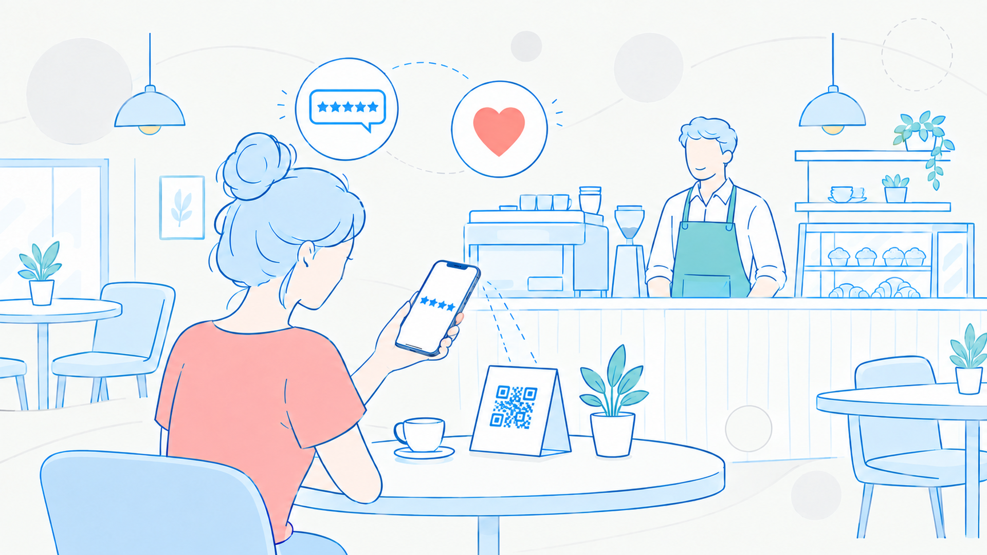 Gast gibt per QR Code eine Google Bewertung für ein Café ab