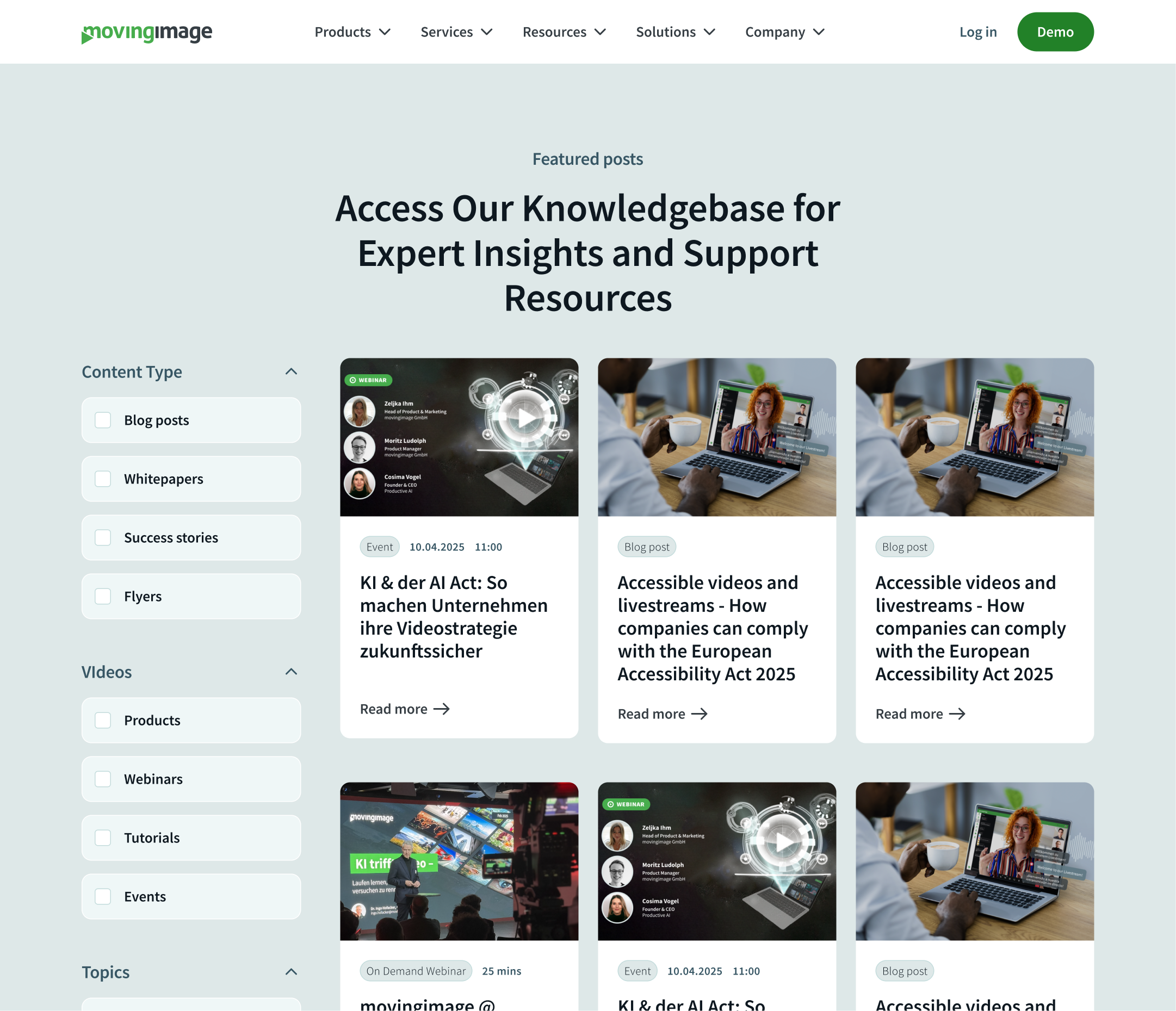 Hero-Bereich der movingimage-Website mit direkter Videointegration