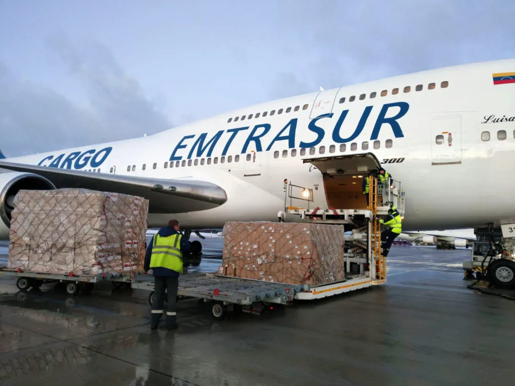 Emtrasur Boeing 747-300M. Photo: Venezuelan Embassy, Belarus, via Twitter.