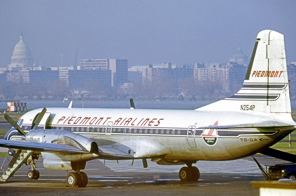 Piedmont Airlines NAMC YS-11A N254P at Washington National Airport in 1972
