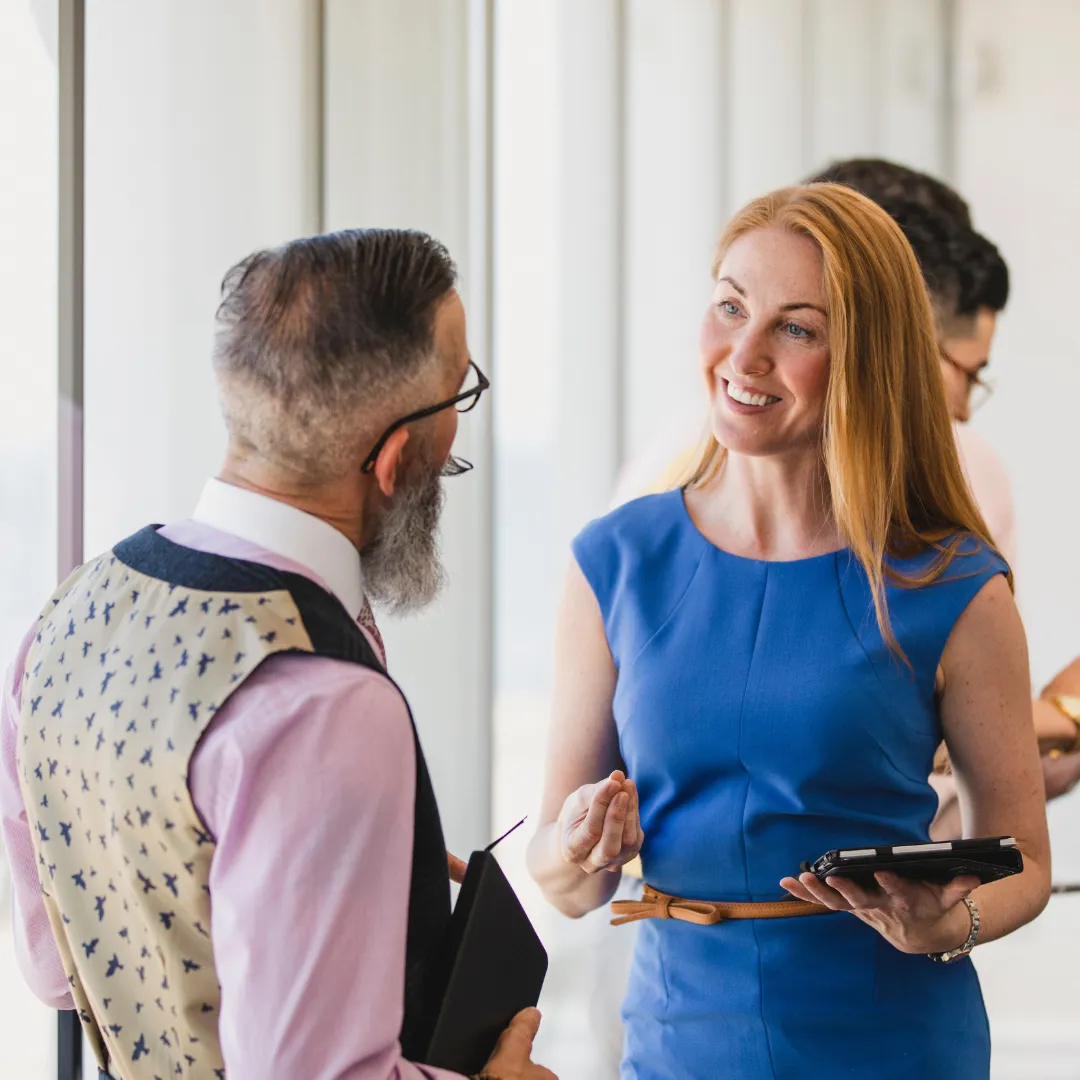 Woman explaining options to a man 