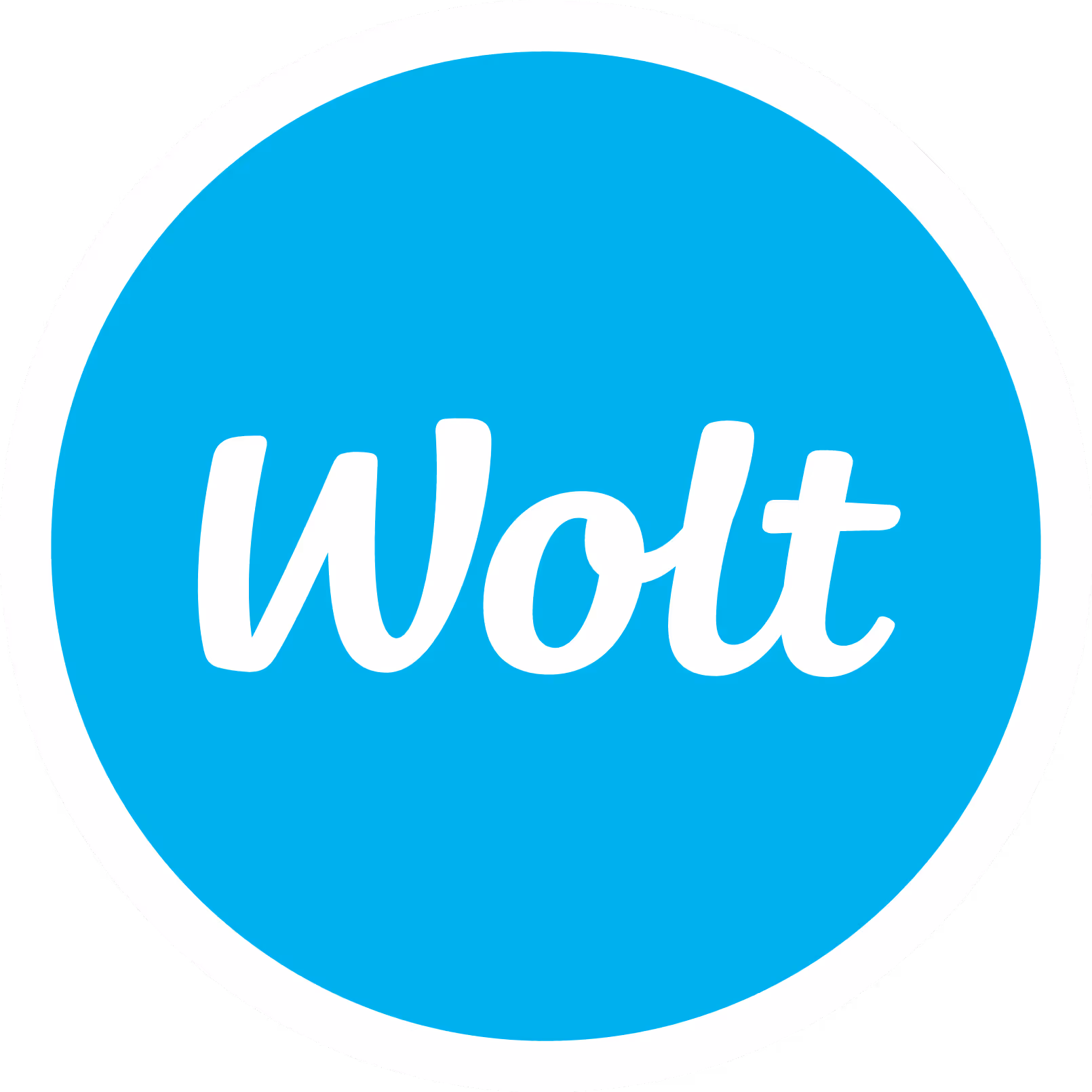 Blaues rundes Logo mit dem weißen Schriftzug 'Wolt' in der Mitte.