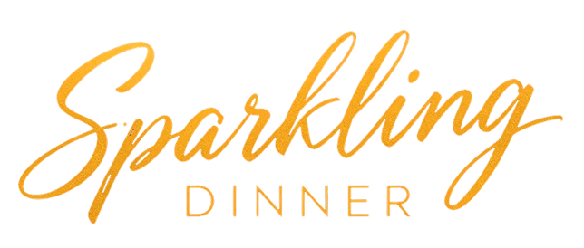 Balck baground and golden letters saying sparkling dinner