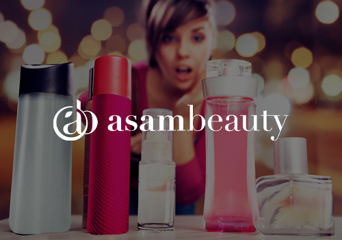 asambeauty cosmetics and perfume products with brand logo.