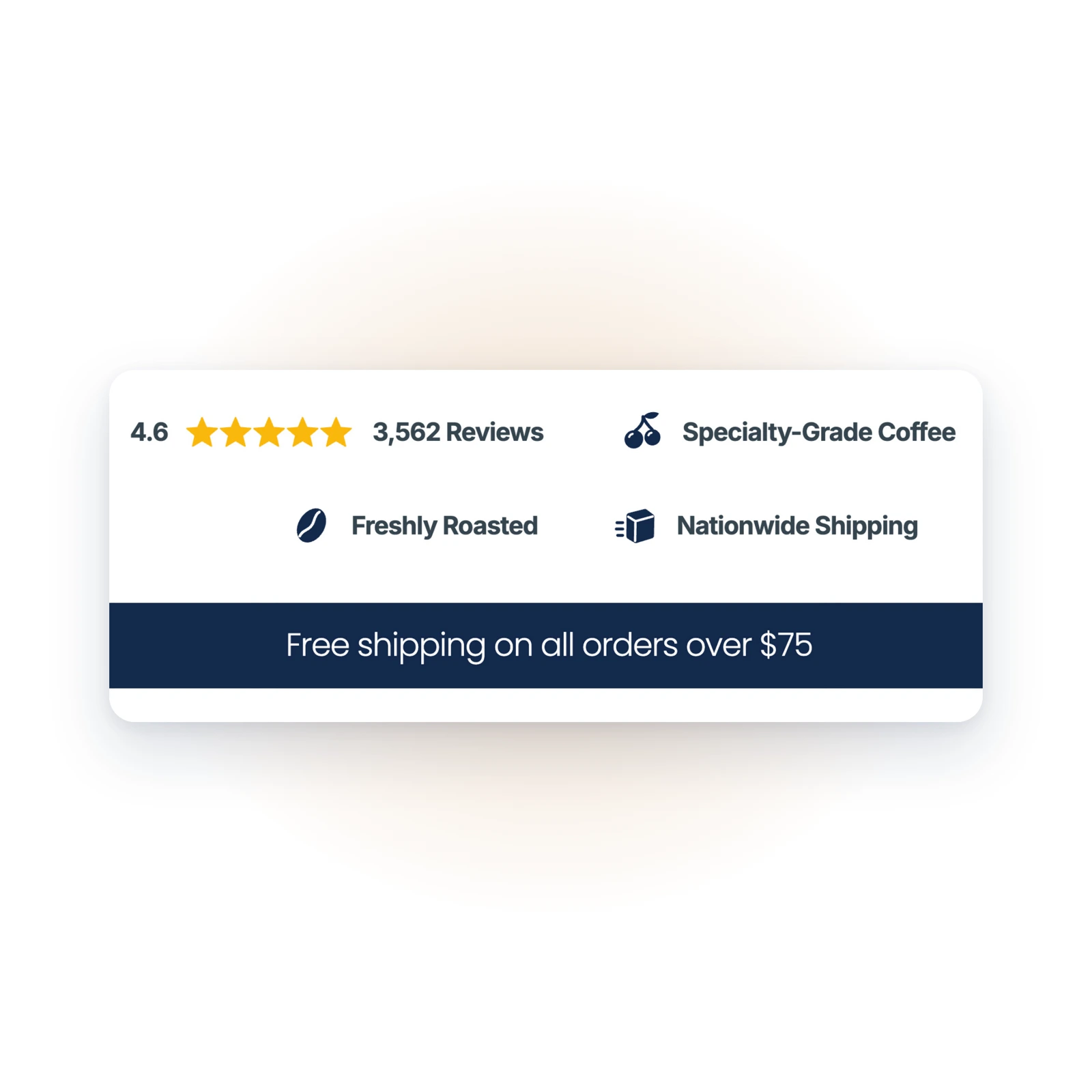Reviews rating, specialty-grade coffee and free shipping banner
