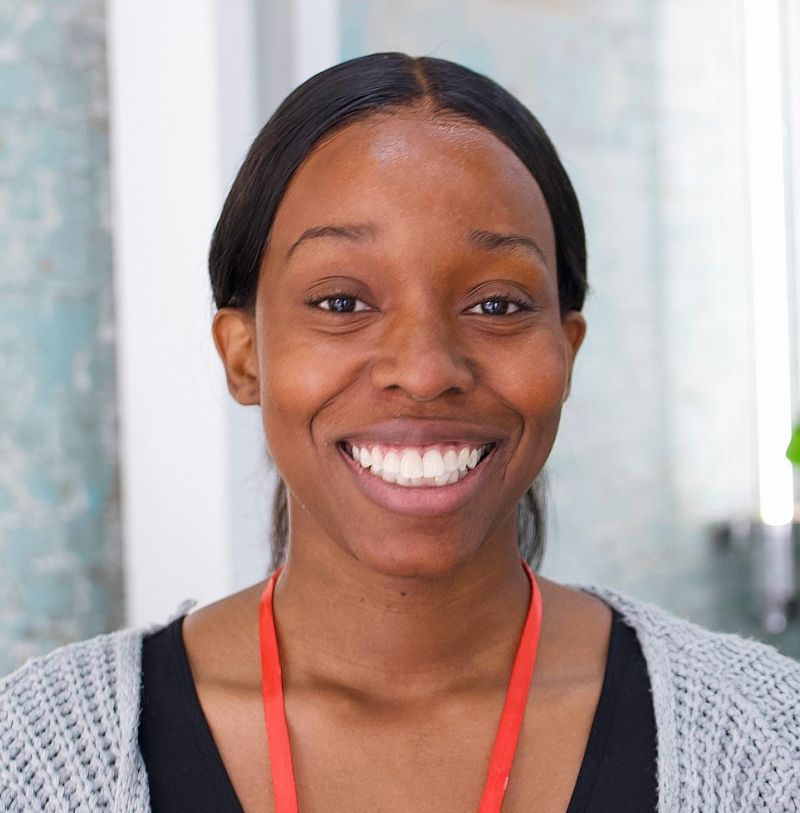 Headshot of smiling head of reception Valerie Joseph. 