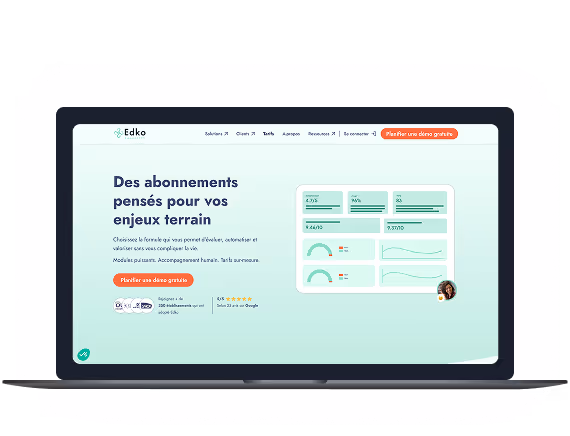Image d'un ordinateur affichant la page d'accueil du site Edko.io fait sur Webflow