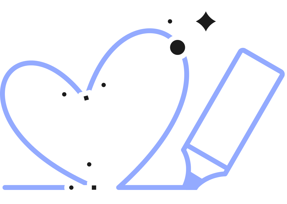 Illustration of a heart and a pen