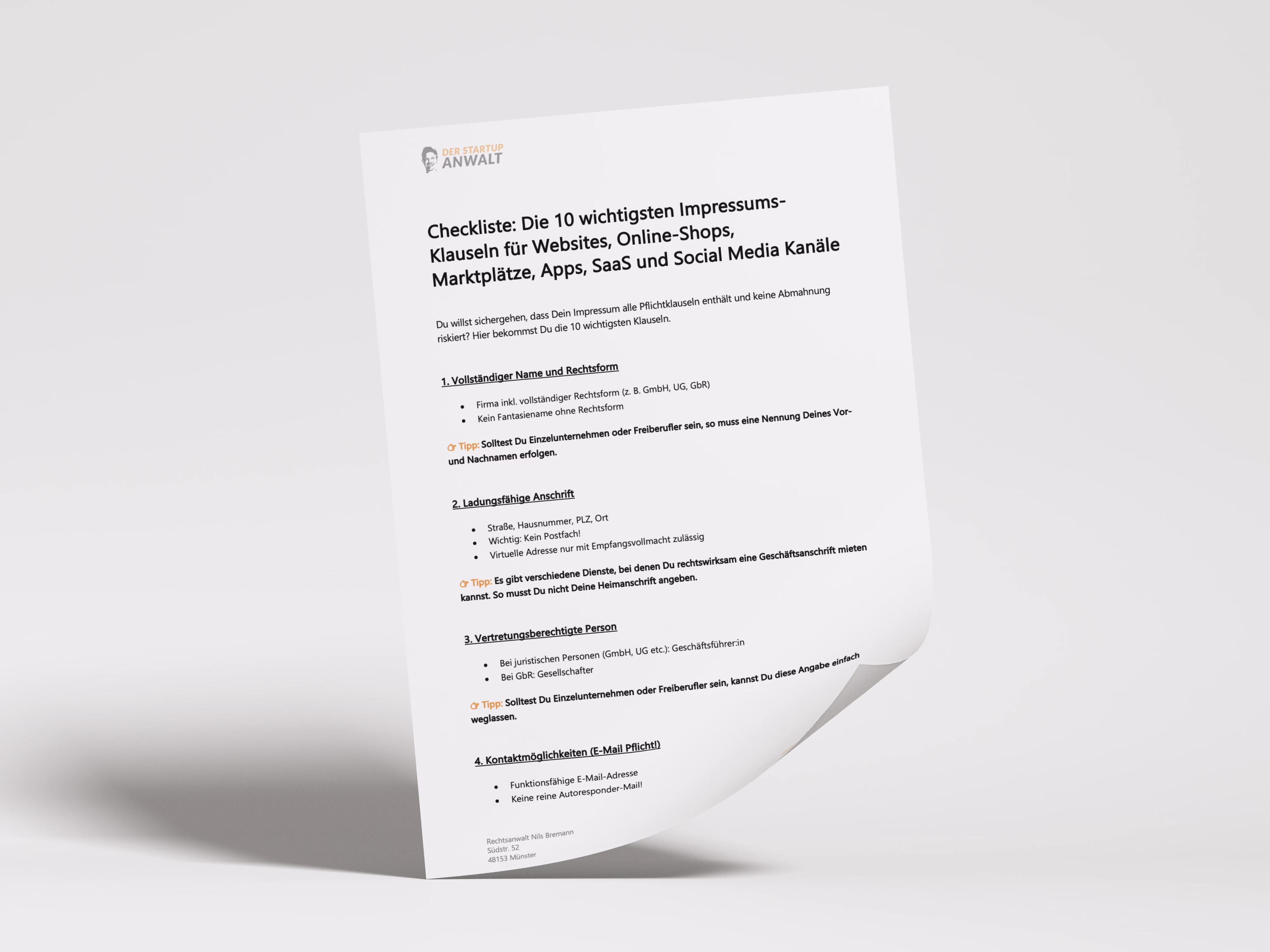 Impressum-Checkliste für Startups