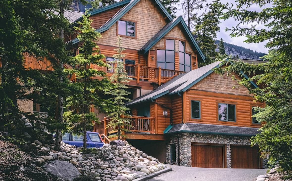 A beautiful house in a forest.