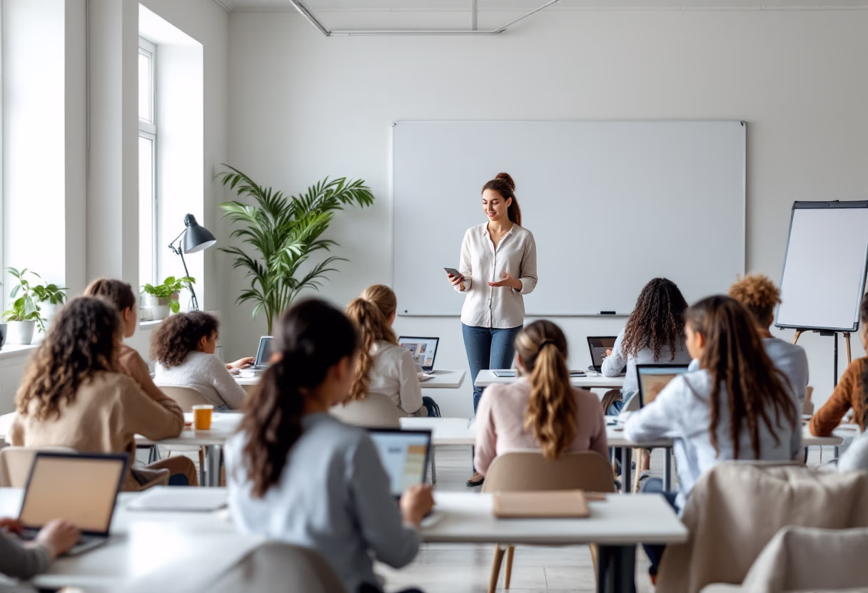 image of a digital literacy class in a modern setting