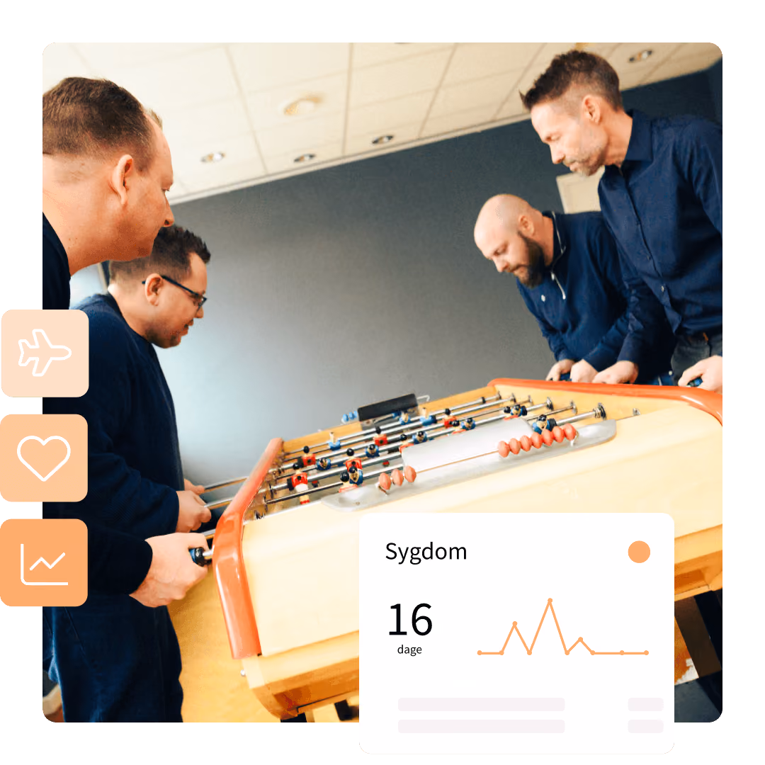 Grafik der viser analyse af fraværsmønstre og årsager i Mindkey med datadrevne indsigter til brug i HR-rapportering og forebyggelse af sygefravær.
