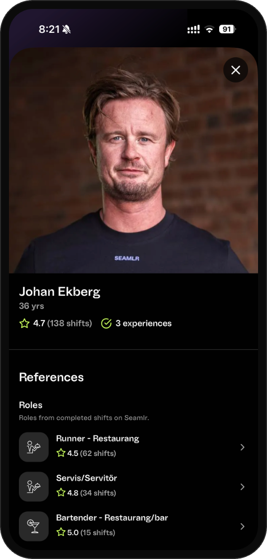 Seamlr-appen i en mobil