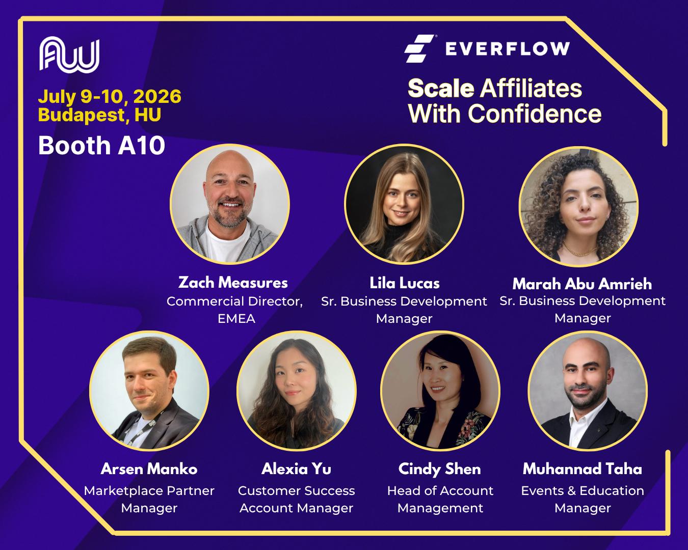 Affiliate World Europe in Budapest, July 9-10. Everflow at Booth A10, plus the exclusive Emerald Manor networking event