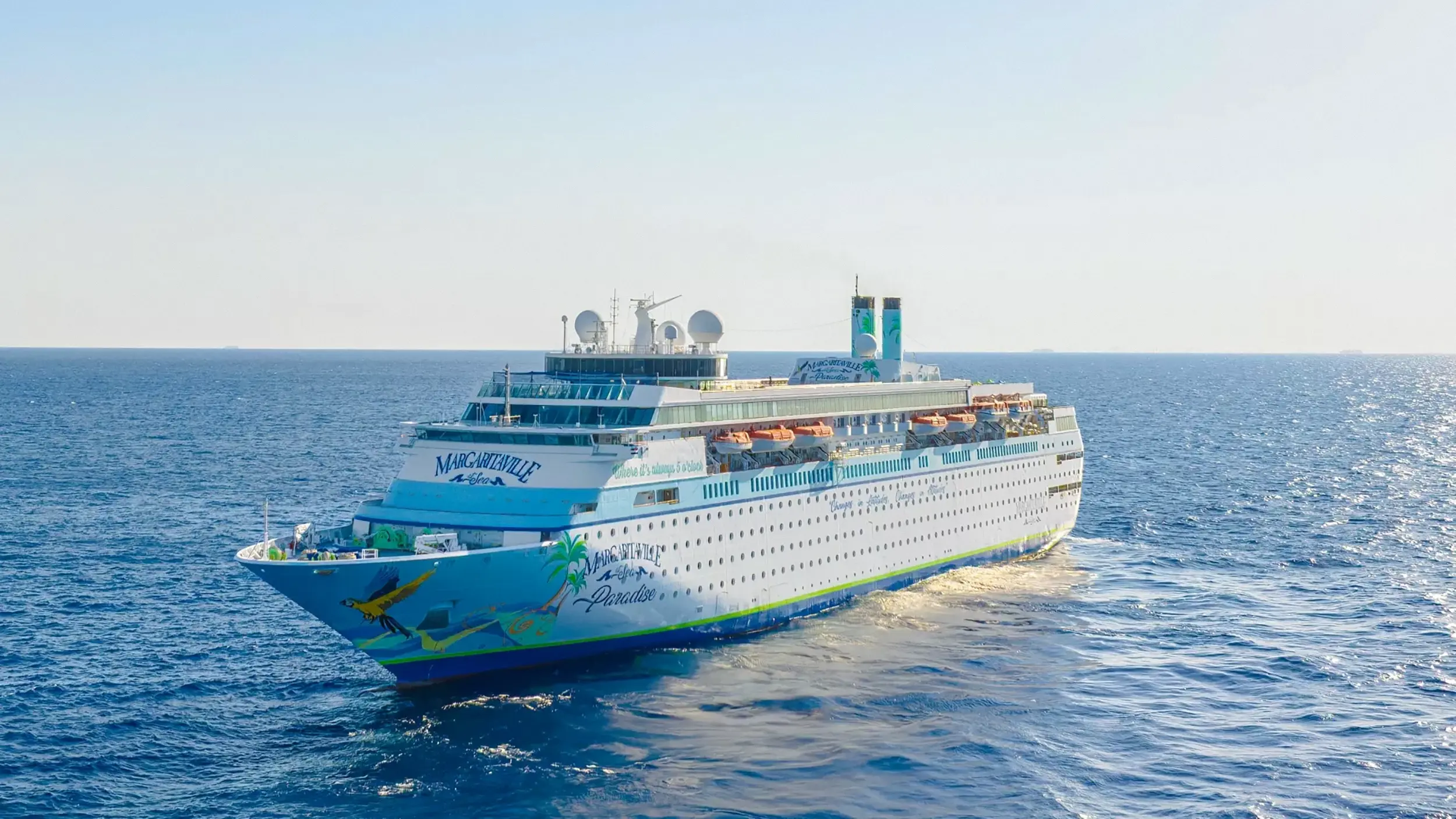 A Margaritaville cruise ship sailing on the sea
